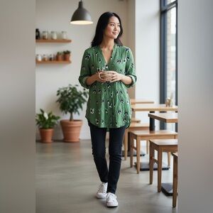 Anthropologie Maeve French Bulldog Printed Blouse Top Shirt Size 2